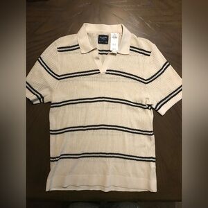 ABERCROMBIE FITCH Mens Large Knit Polo Sweater White Cream